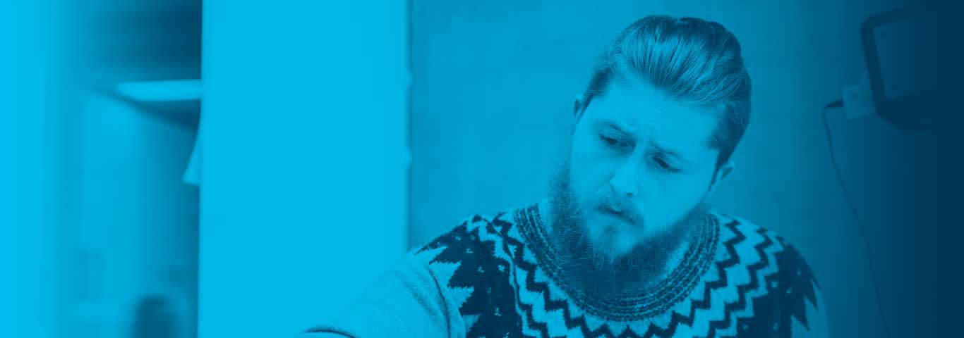 art student drawing with blue overlay